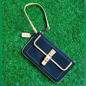 Coach Navy and Tan Wristlet